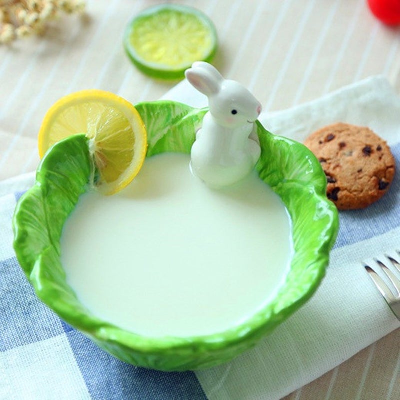 WAIT FLY Cute Cartoon Cabbage with Rabbit Shaped Ceramic Bowls Rice Bowls/ Salad Bowls/ Soup Bowls/ Saucer - Image 5